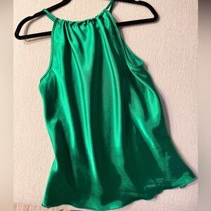 Nicole Miller Vibrant Green Satin Halter Neck Top